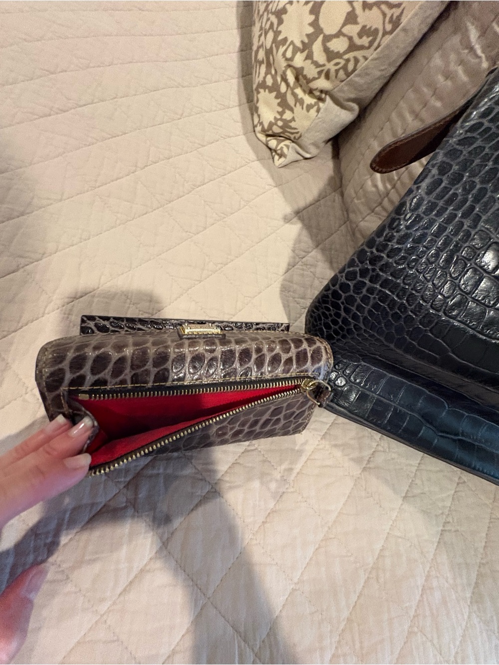 Dooney & Bourke Black Croc-Embossed Shoulder Bag with Brown Trim w/Wallet - Picture 12 of 12